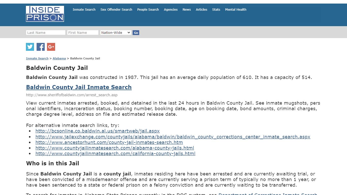 Baldwin County Jail - Alabama - Inmate Search